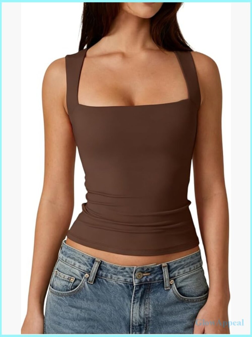 Square Neck Sleeveless Double-Layer Tank Top Basic Tight